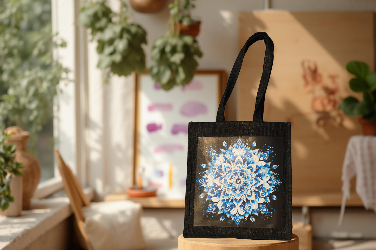 Celestial Bloom Jute Tote