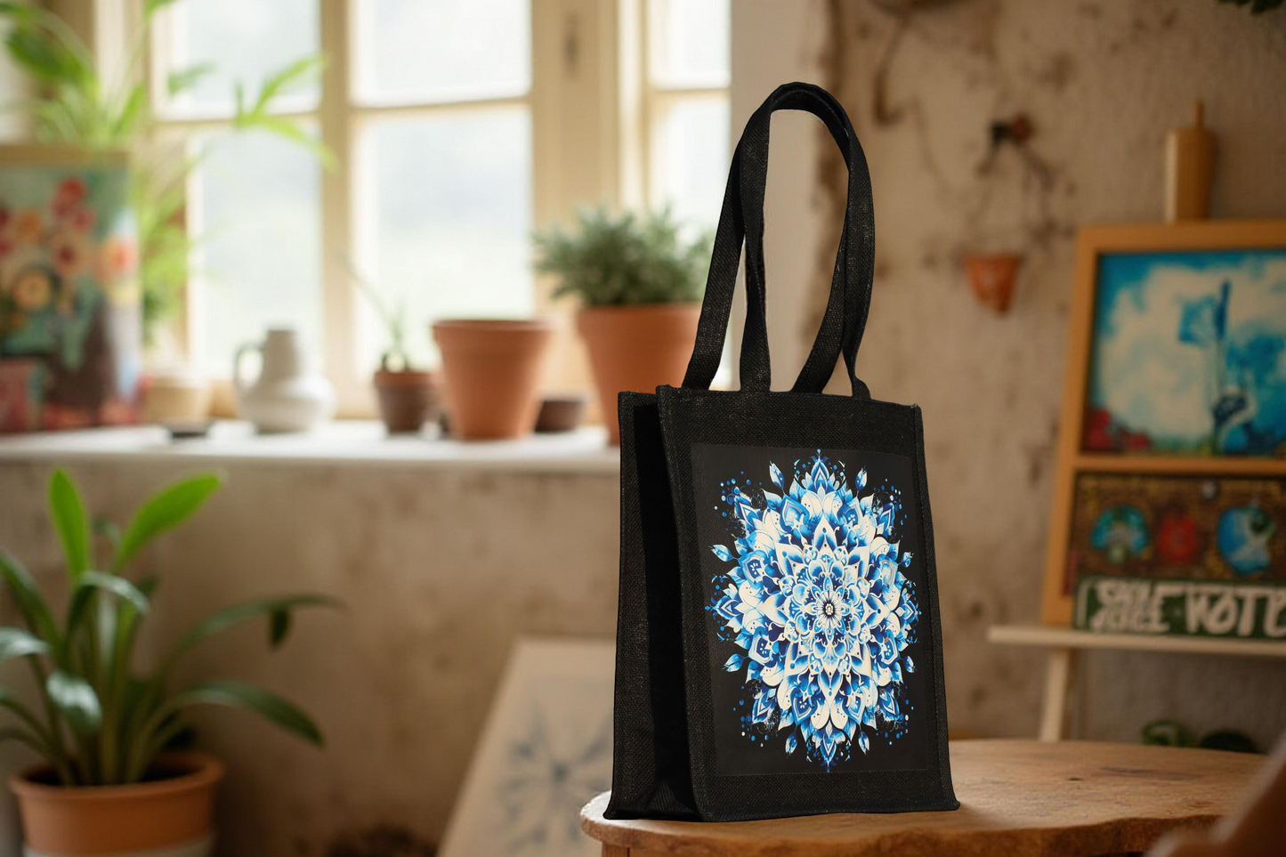 Celestial Bloom Jute Tote